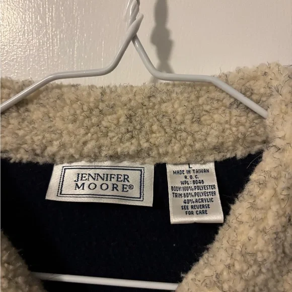 Jennifer Moore Navy Coat with Cream Collar Bard Coat Style Cozy Girly Jacket - Picture 3 of 4